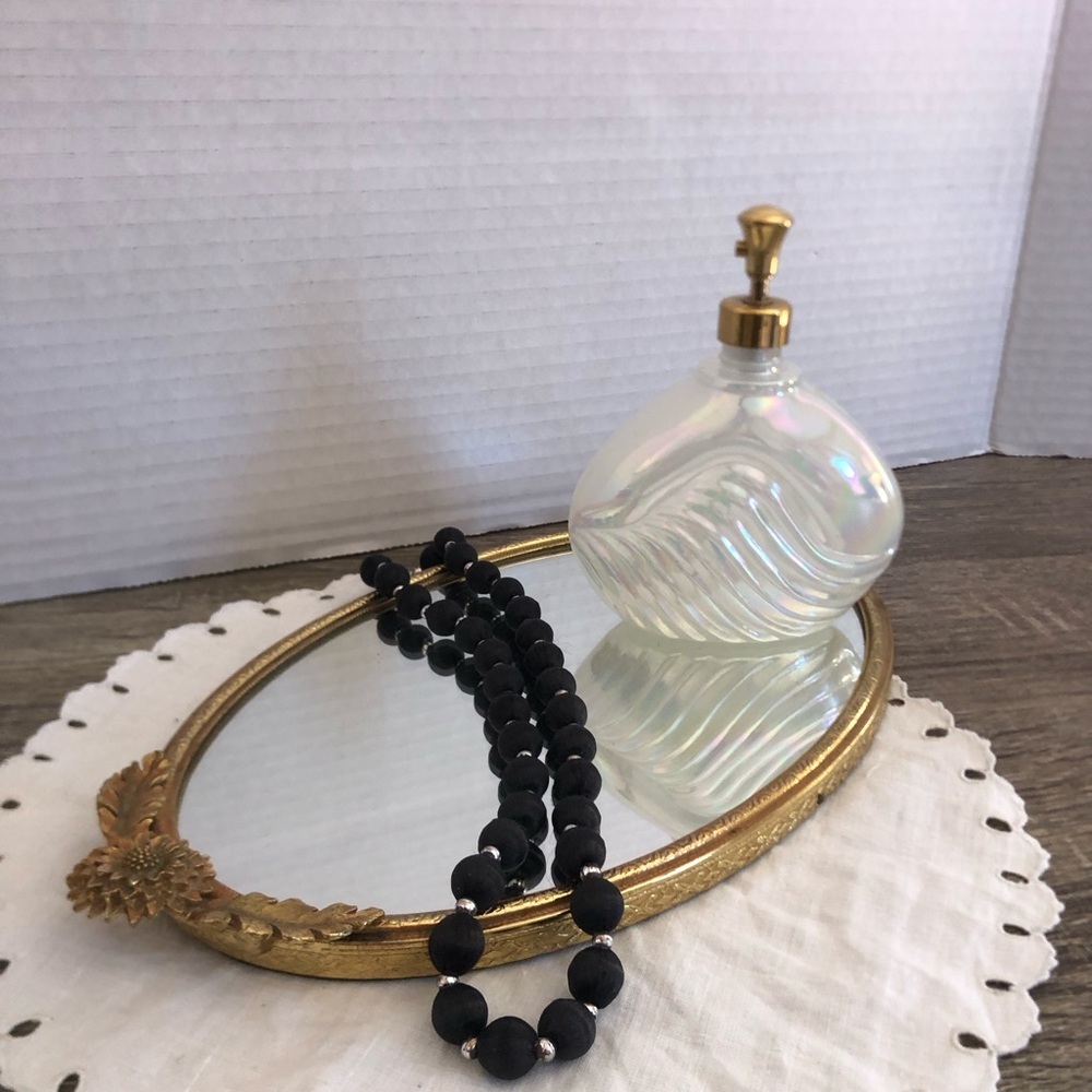 Vtg Pearlescent Glass Perfume Bottle with Wave Design